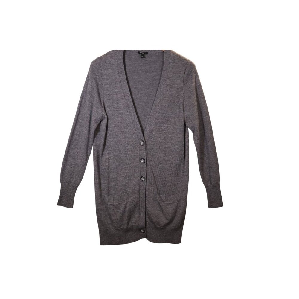 Ann Taylor women's longline boyfriend cardigan sweater in gray, size L.